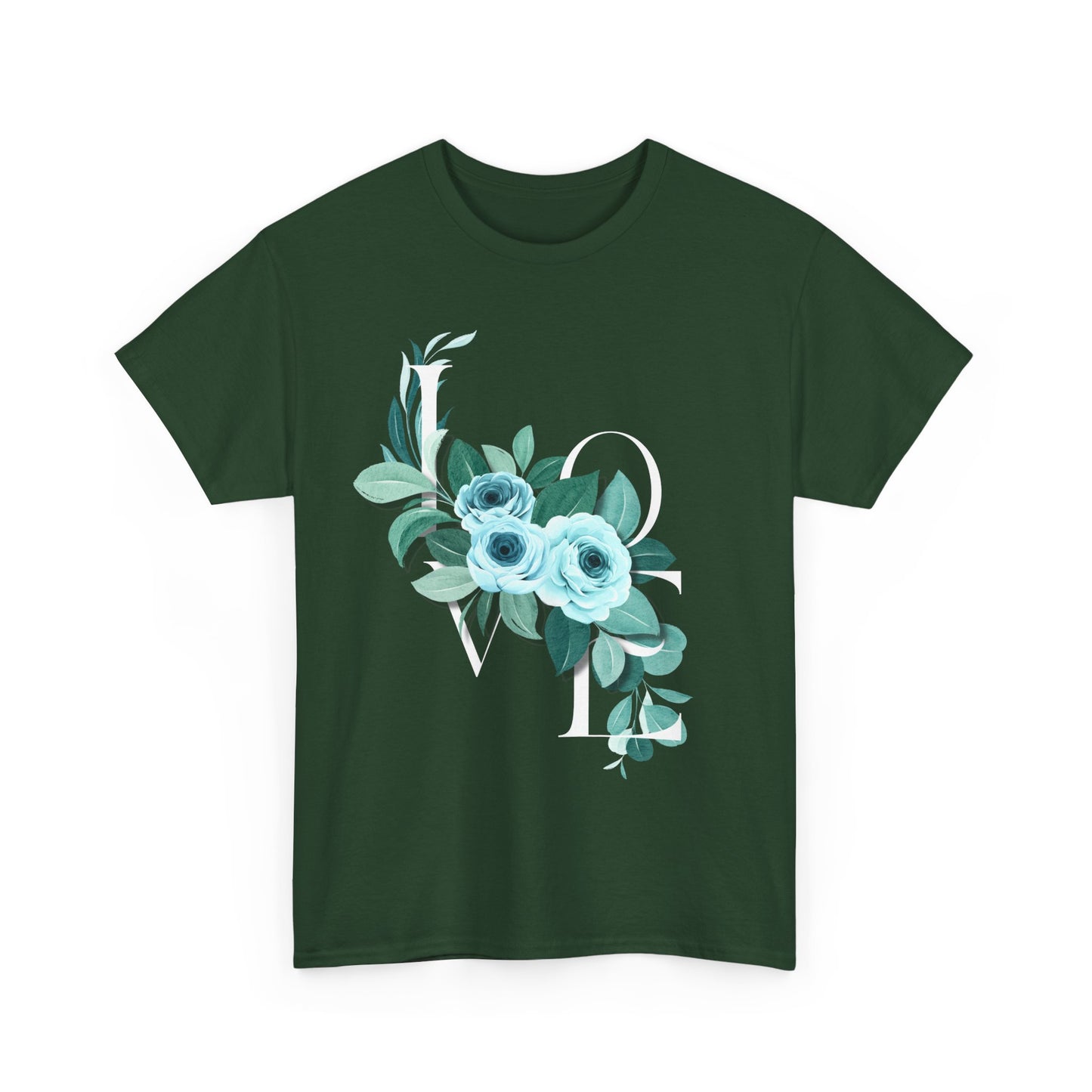 Love Rose Tee, Valentine's Day Shirt, Blue Floral Design, Gift for Her, Cute Graphic T-Shirt