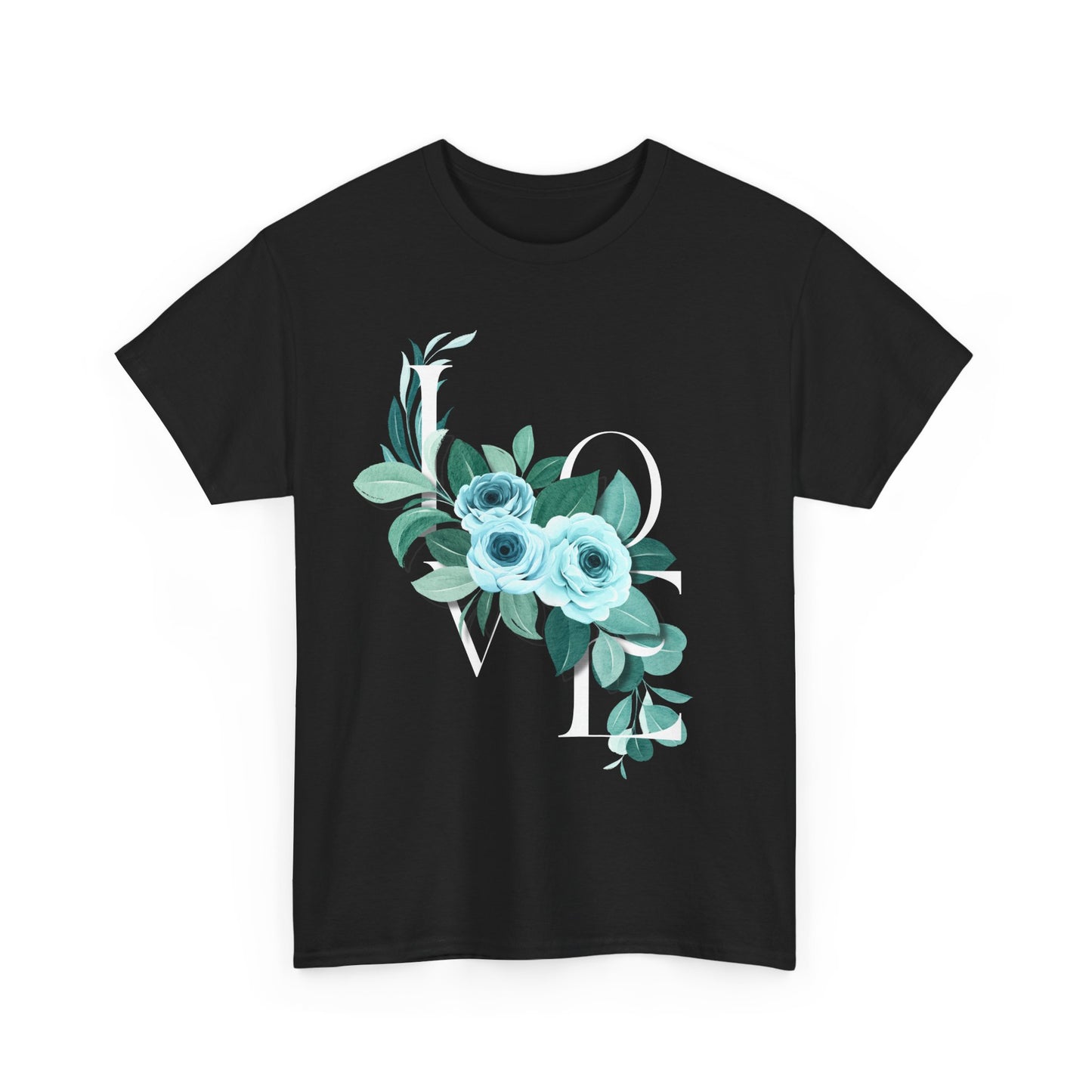 Love Rose Tee, Valentine's Day Shirt, Blue Floral Design, Gift for Her, Cute Graphic T-Shirt