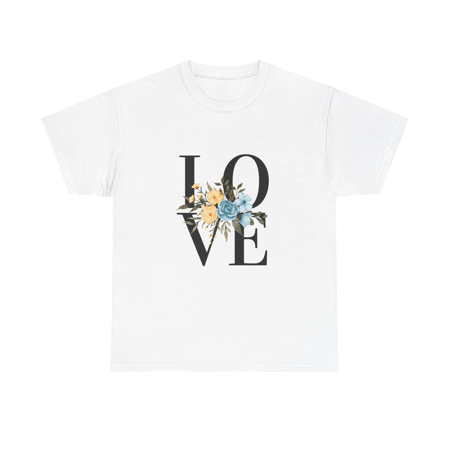 Love and Flowers Tee, Romantic Floral T-Shirt, Heartfelt Declaration Shirt, Valentine's Day Gift, Gender Neutral Top, Unisex Cotton Tee