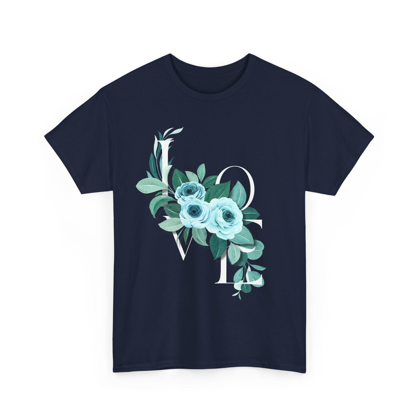 Love Rose Tee, Valentine's Day Shirt, Blue Floral Design, Gift for Her, Cute Graphic T-Shirt
