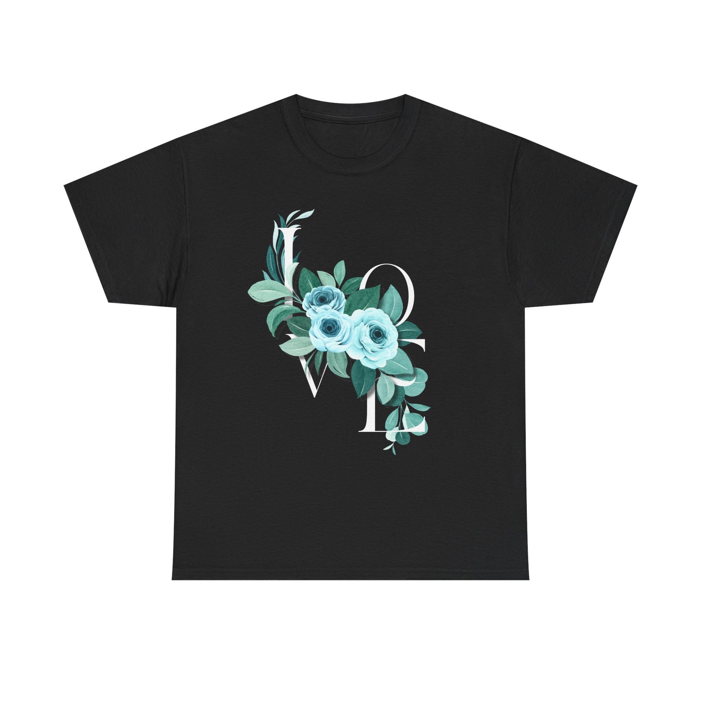 Love Rose Tee, Valentine's Day Shirt, Blue Floral Design, Gift for Her, Cute Graphic T-Shirt