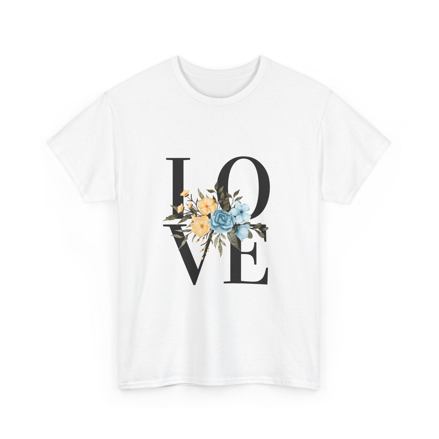 Love and Flowers Tee, Romantic Floral T-Shirt, Heartfelt Declaration Shirt, Valentine's Day Gift, Gender Neutral Top, Unisex Cotton Tee