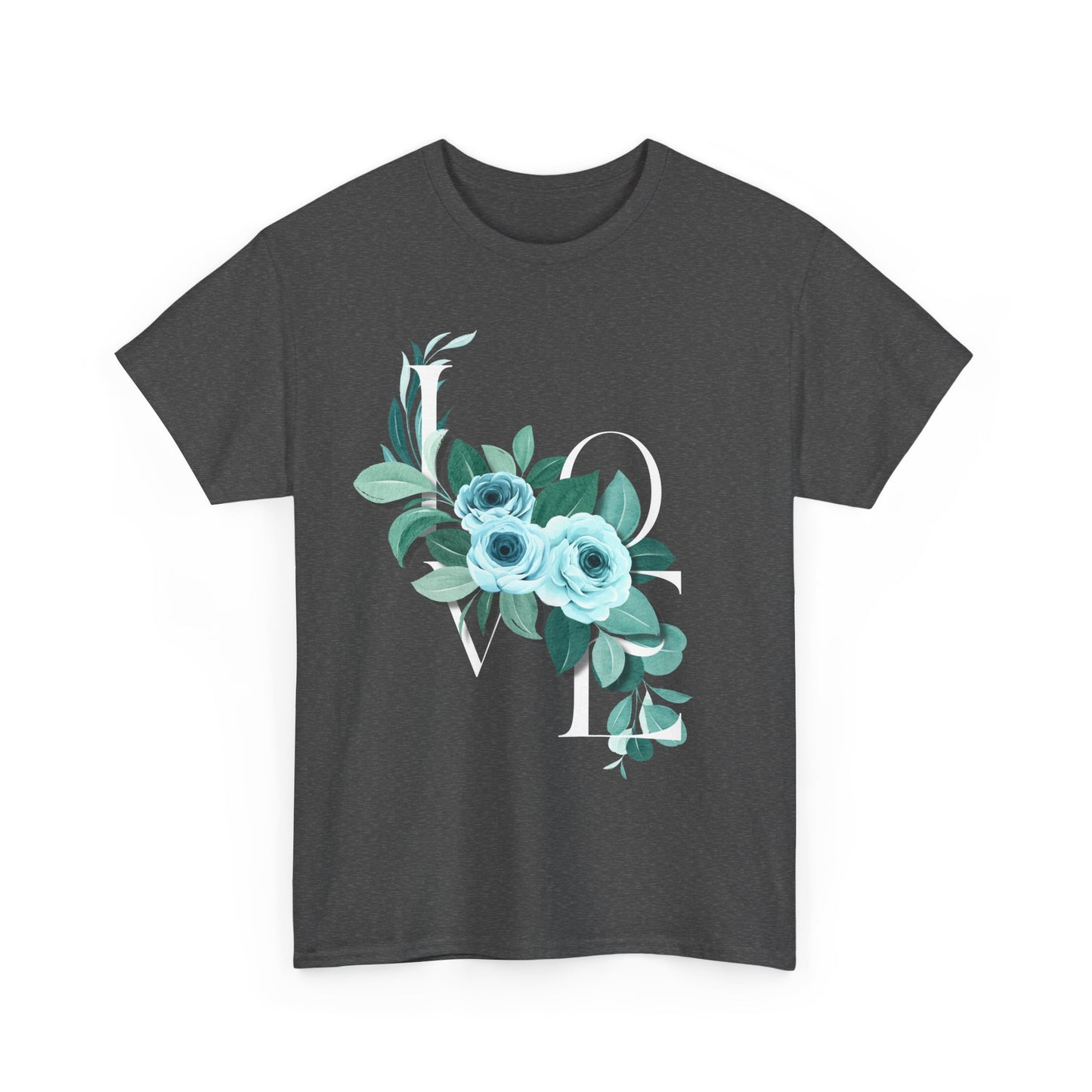 Love Rose Tee, Valentine's Day Shirt, Blue Floral Design, Gift for Her, Cute Graphic T-Shirt