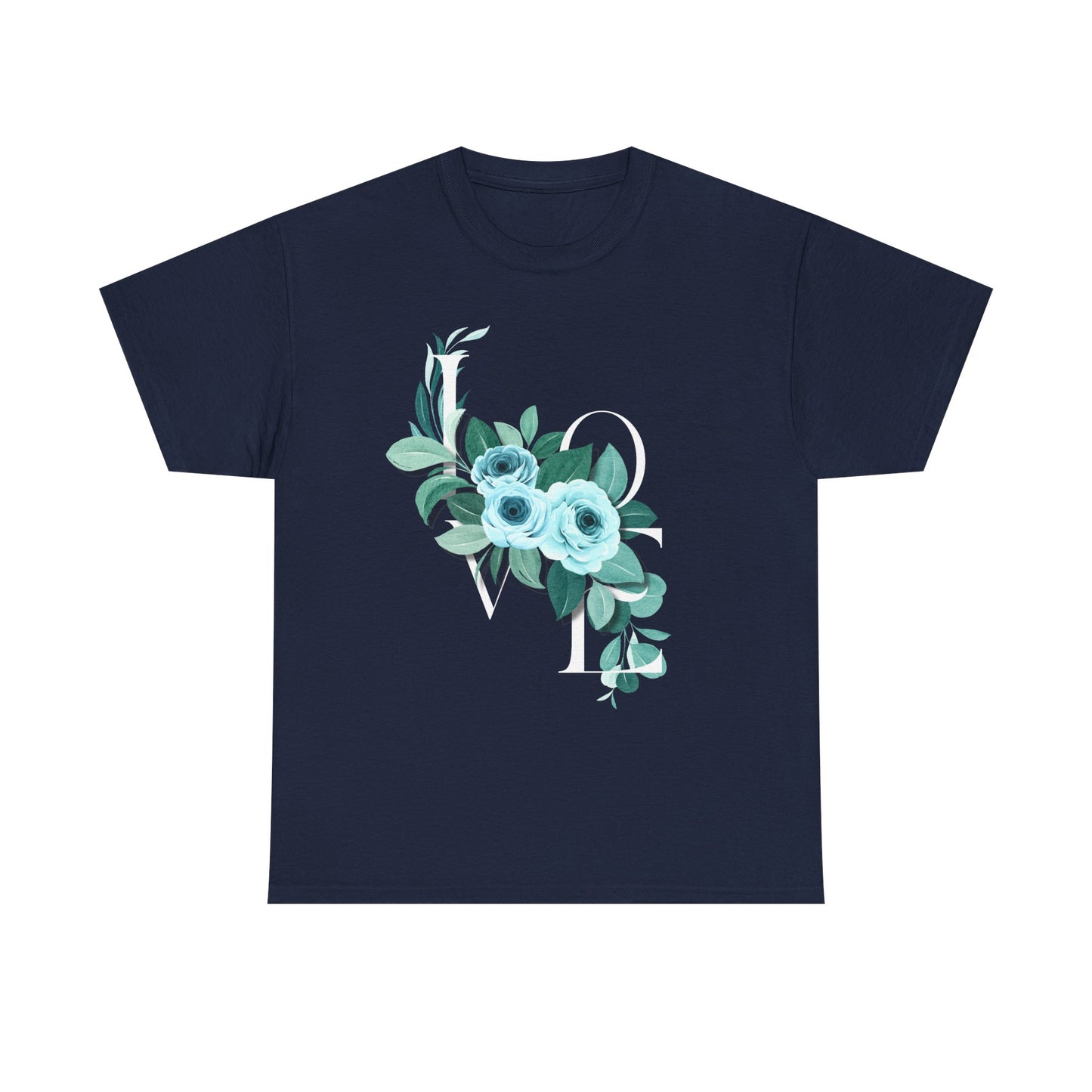 Love Rose Tee, Valentine's Day Shirt, Blue Floral Design, Gift for Her, Cute Graphic T-Shirt