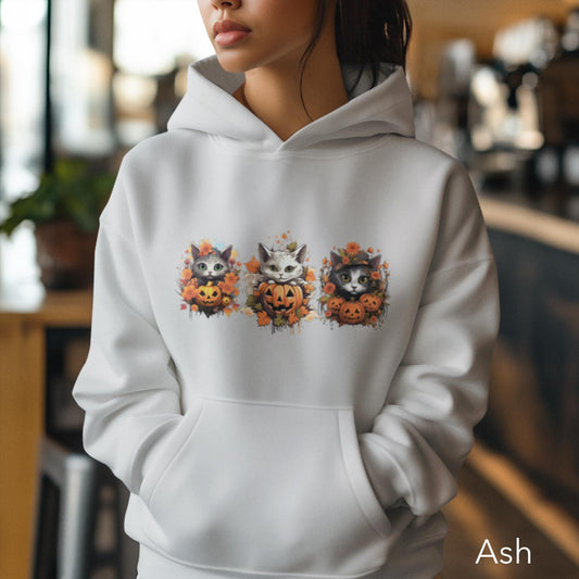 Hoodie Chat Citrouille SweatShirt Halloween Pull à Capuche Automnal, Vêtement Amusant de Chat, Sweat-Shirt Halloween pour Amoureux des Chats