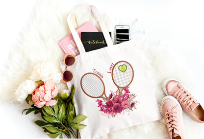 Tote bag tennis d'été, vêtements de sport uniques et créatifs Totebag réutilisable de sport élégant, énergique et amusant amoureux de tennis