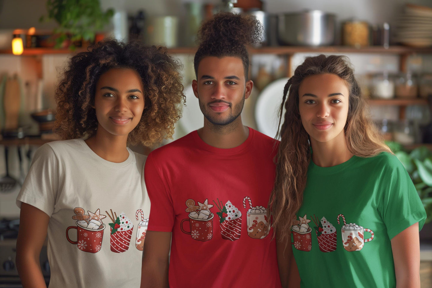 Christmas Drinks Cozy T-shirt, Holiday Tshirt, Festive Season Shirt , Winter Beverage Top, Couple Shirt, Comfy Holiday Gift, Seasonal Outfit