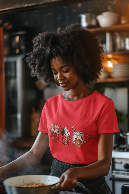 Christmas Drinks Cozy T-shirt, Holiday Tshirt, Festive Season Shirt , Winter Beverage Top, Couple Shirt, Comfy Holiday Gift, Seasonal Outfit