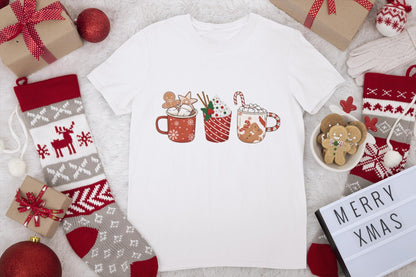 Christmas Drinks Cozy T-shirt, Holiday Tshirt, Festive Season Shirt , Winter Beverage Top, Couple Shirt, Comfy Holiday Gift, Seasonal Outfit